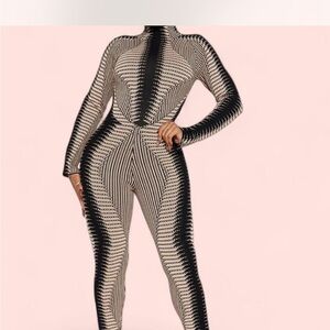 Fashion Nova Monochrome Striped Jumpsuit